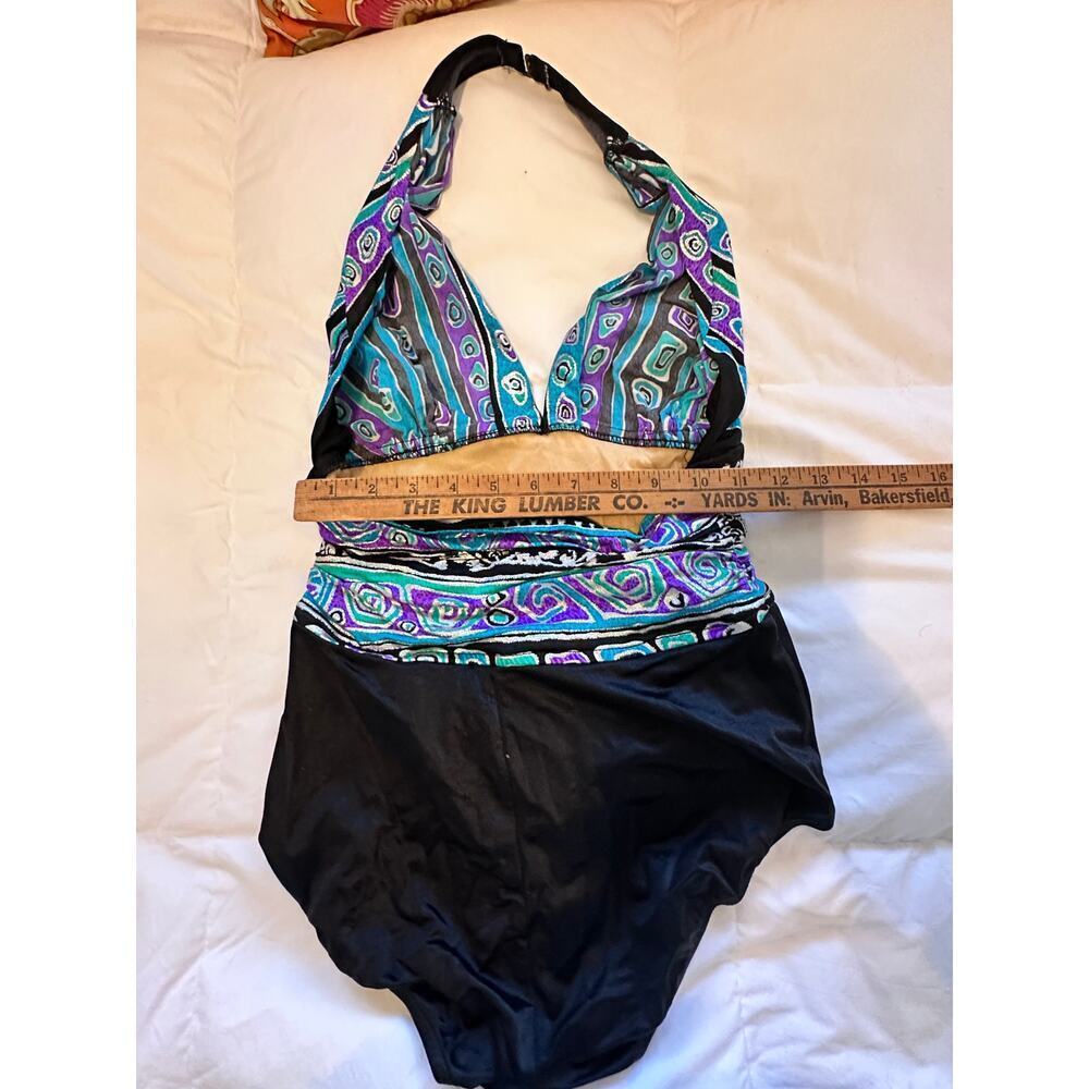 Vintage Catalina Women's Black Purple Halter Neck One Piece Swimsuit Size 10 - Picture 11 of 11